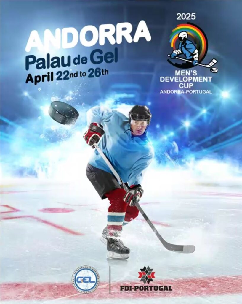 Ist möglicherweise ein Bild von 1 Person, spielt Hockey und Text „2025 ANDORRA Palaude PalaudeGel de Gel April 22ndto26 22 22nd April22ndto26th nd to 26th DEVELORMENT CUP MEN'S DEVELOPMENT ANDORRA-PORTUGAL ANDORR GEL GEL FDI-PORTUGAL“